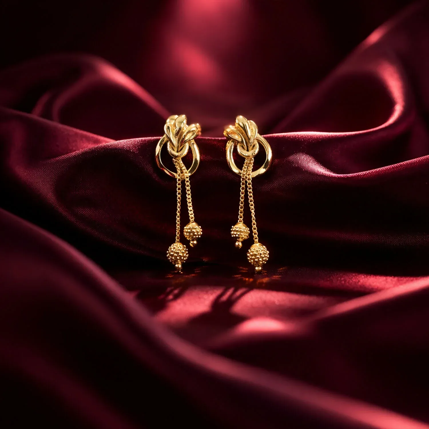 Premium Regal Floral Gold Drop Earrings with Cascading Chain Bead Statement Design (2 Pair) - Buy Online at Alikart