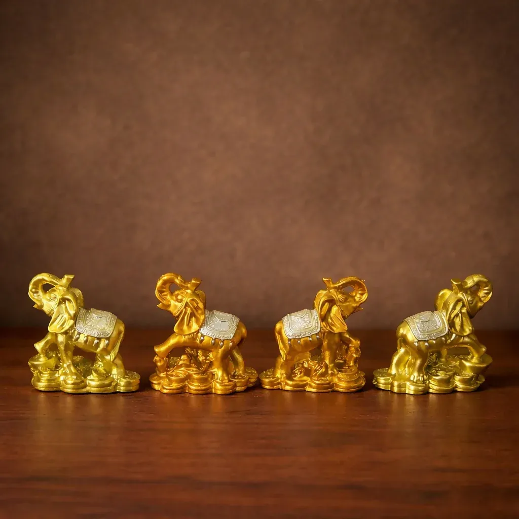 Golden Elephant Showpiece Set – Symbol of Wealth & Good Luck - Detailed Feature View 1