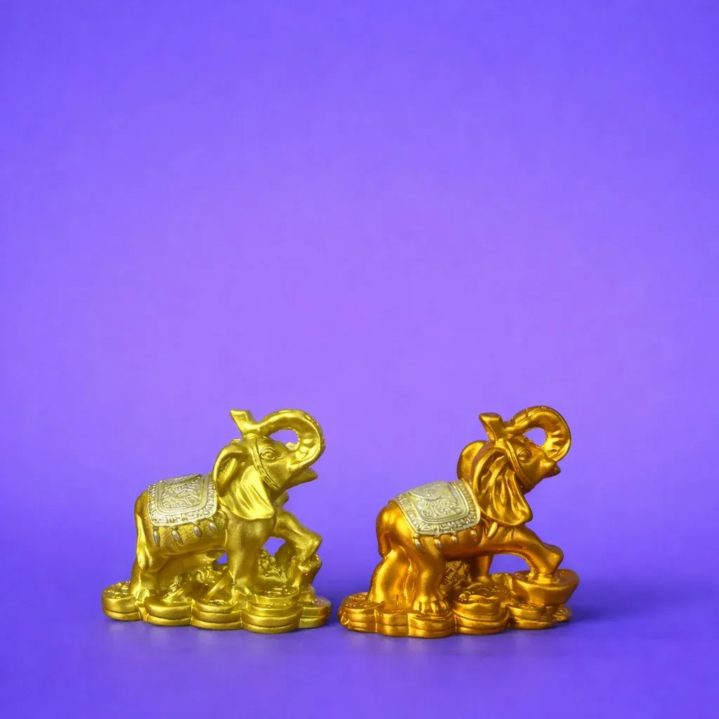 Golden Elephant Showpiece Set – Symbol of Wealth & Good Luck - Detailed Feature View 3