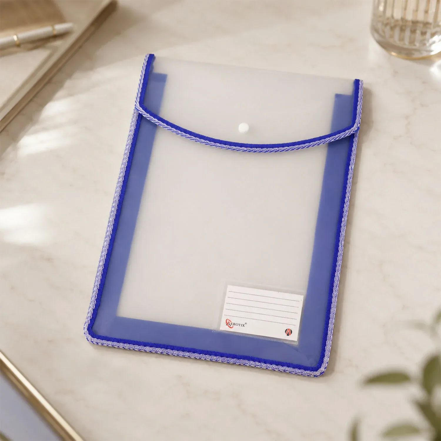 Premium Stitched Border Document Folder A4 Size with Button Lock & Label Holder - Detailed Feature View 6