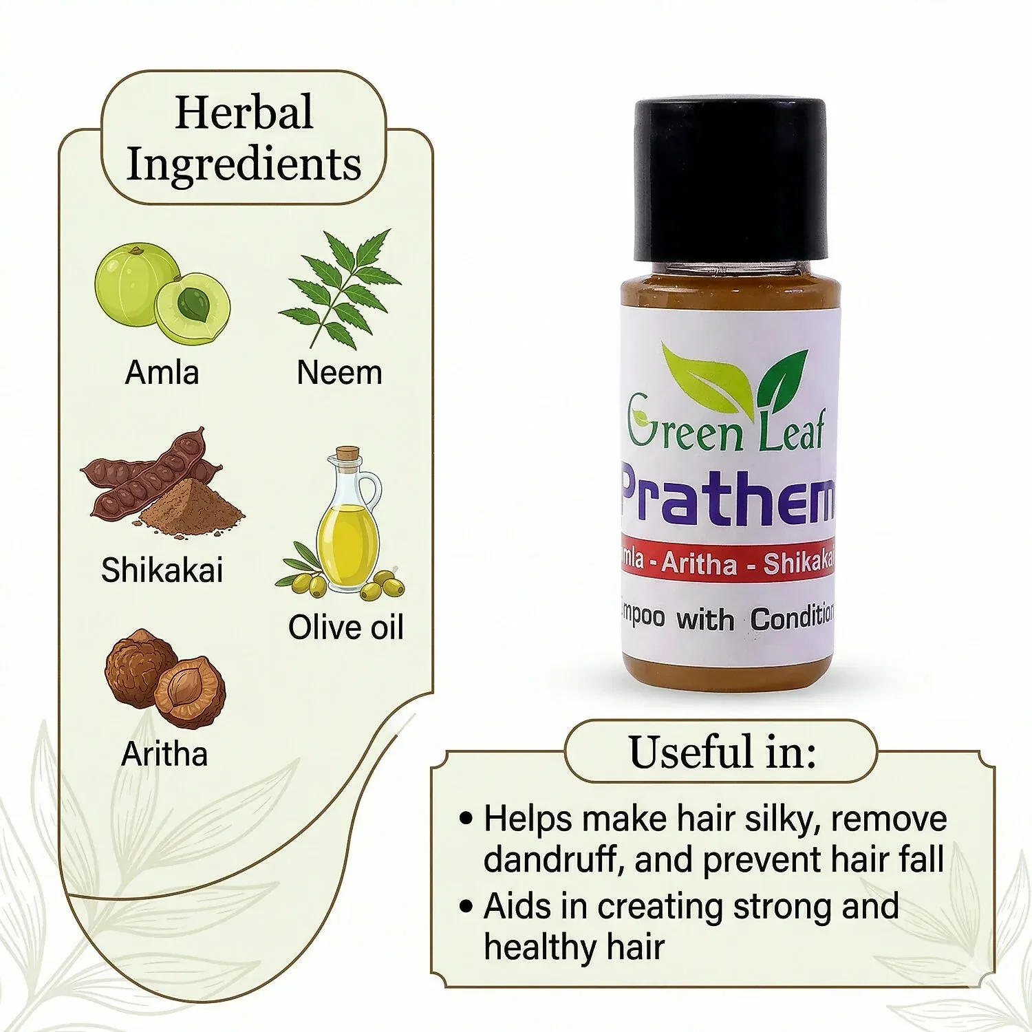 Green Leaf Prathem Herbal Shampoo with Conditioner for Smooth & Nourished Hair Care - Detailed Feature View 3