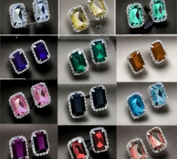 Emerald Cut Crystal Stud Earring Set – 12-Pair Multi-Color Collection