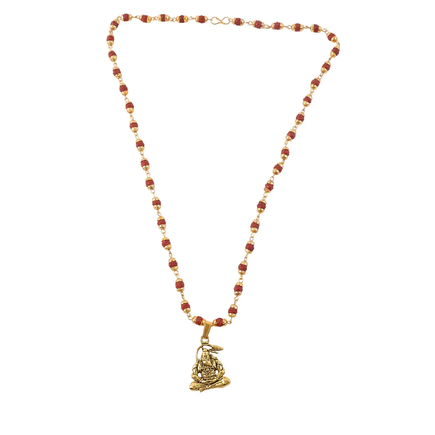 Hanuman Pendant Gold Plated & Rudraksha Bead Mala - Detailed Feature View 4