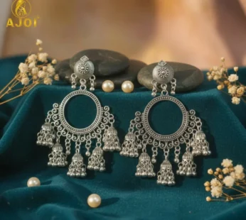 Premium Oxidised Silver Boho Chandbali Jhumka Earrings