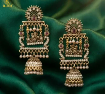 Antique Gold Finish Radha-Krishna Temple Jhumka Earring
