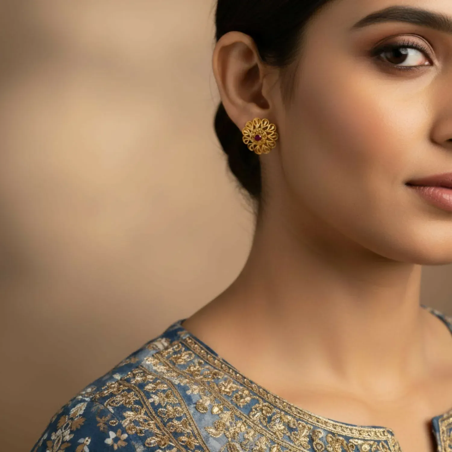 Stylish Gold Finish Traditional Jhumka | Festive Wear Earrings - Detailed Feature View 1