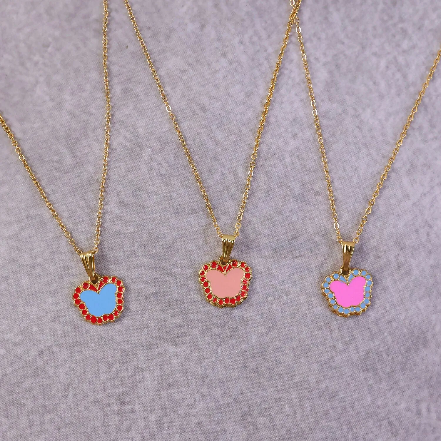 Cute Butterfly-Shaped Gold Pendant Necklace with Color Stones - Detailed Feature View 2