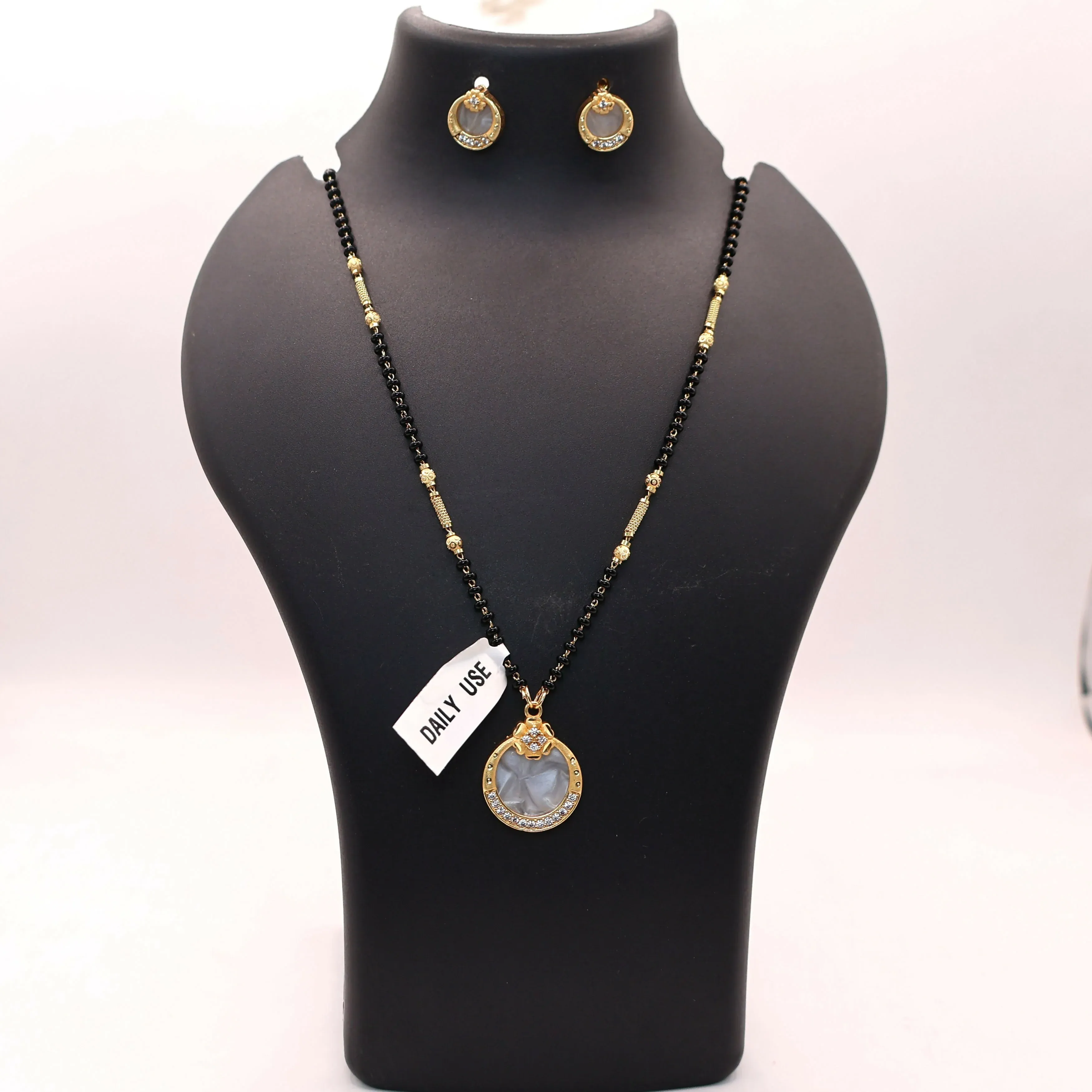 Gold-Plated AD Circular Crystal Mangalsutra & Earring Set for women - Detailed Feature View 2