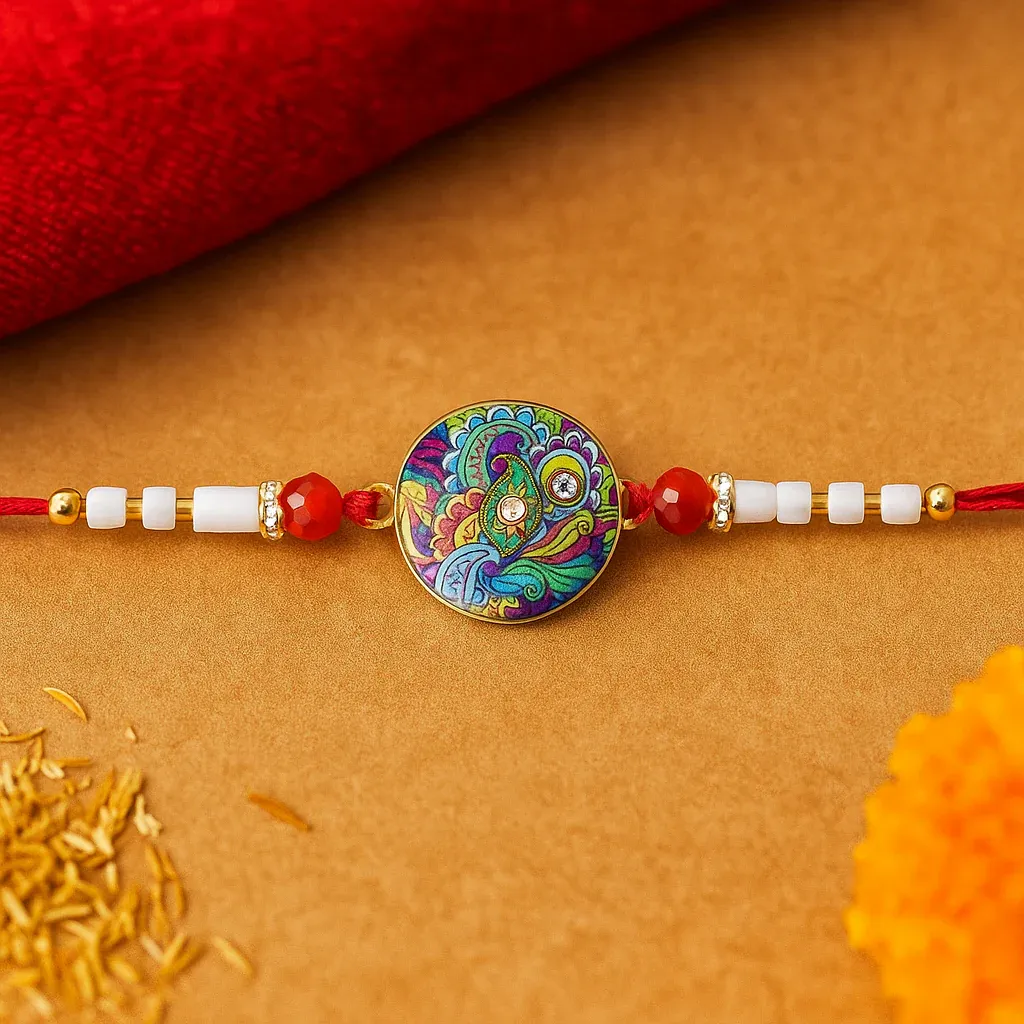 Premium Paisley Swirl Rakhi – Elegant Handcrafted Raksha Bandhan Gift - Buy Online at Alikart