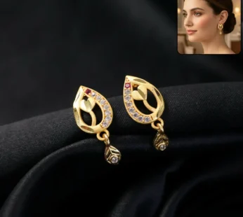 Ruby Blossom Teardrop Leaf Drop Gold and Stone Earrings