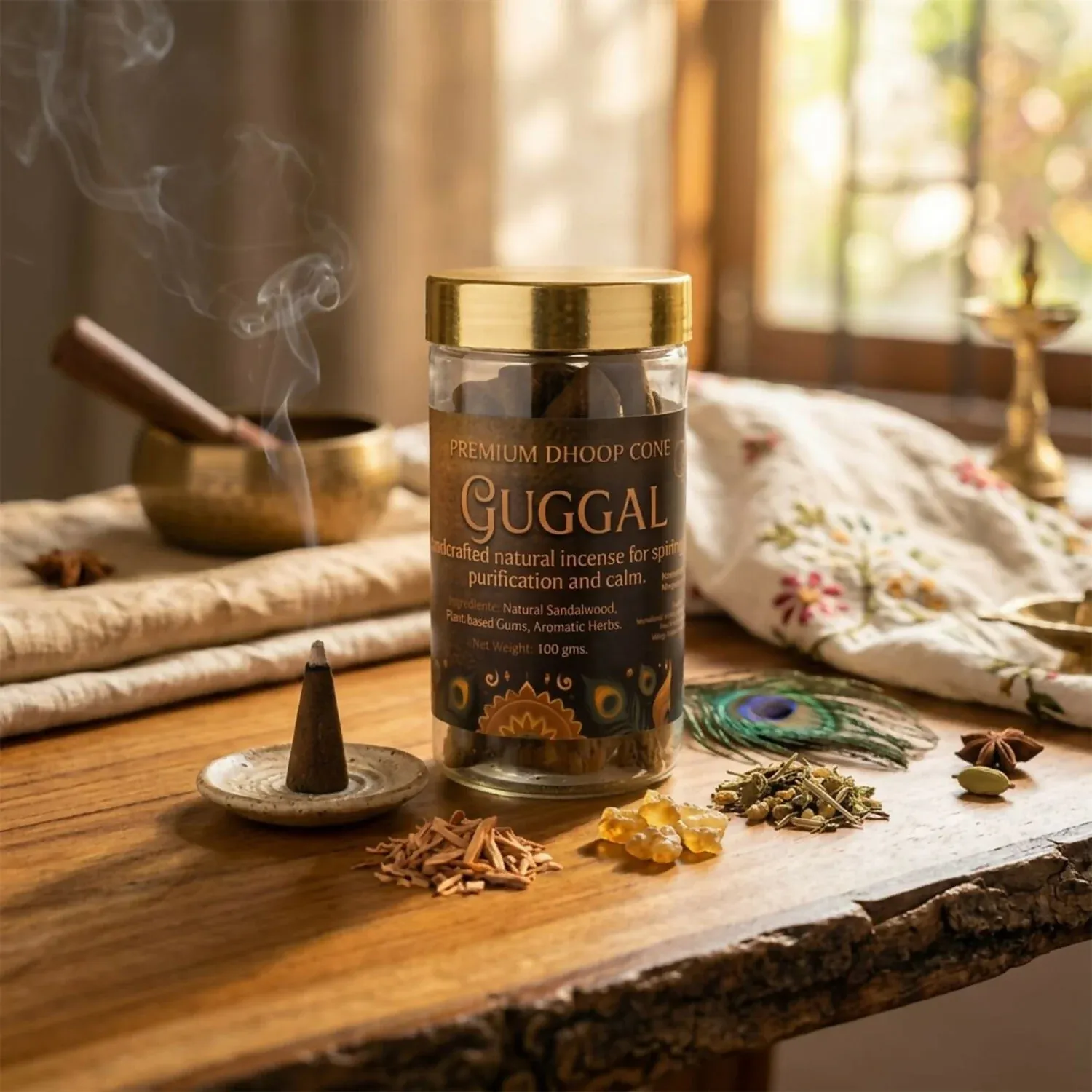 Rajwadi Guggal Dhoop Cones 100gm – Long Lasting Aroma for Pooja & Meditation - Detailed Feature View 1
