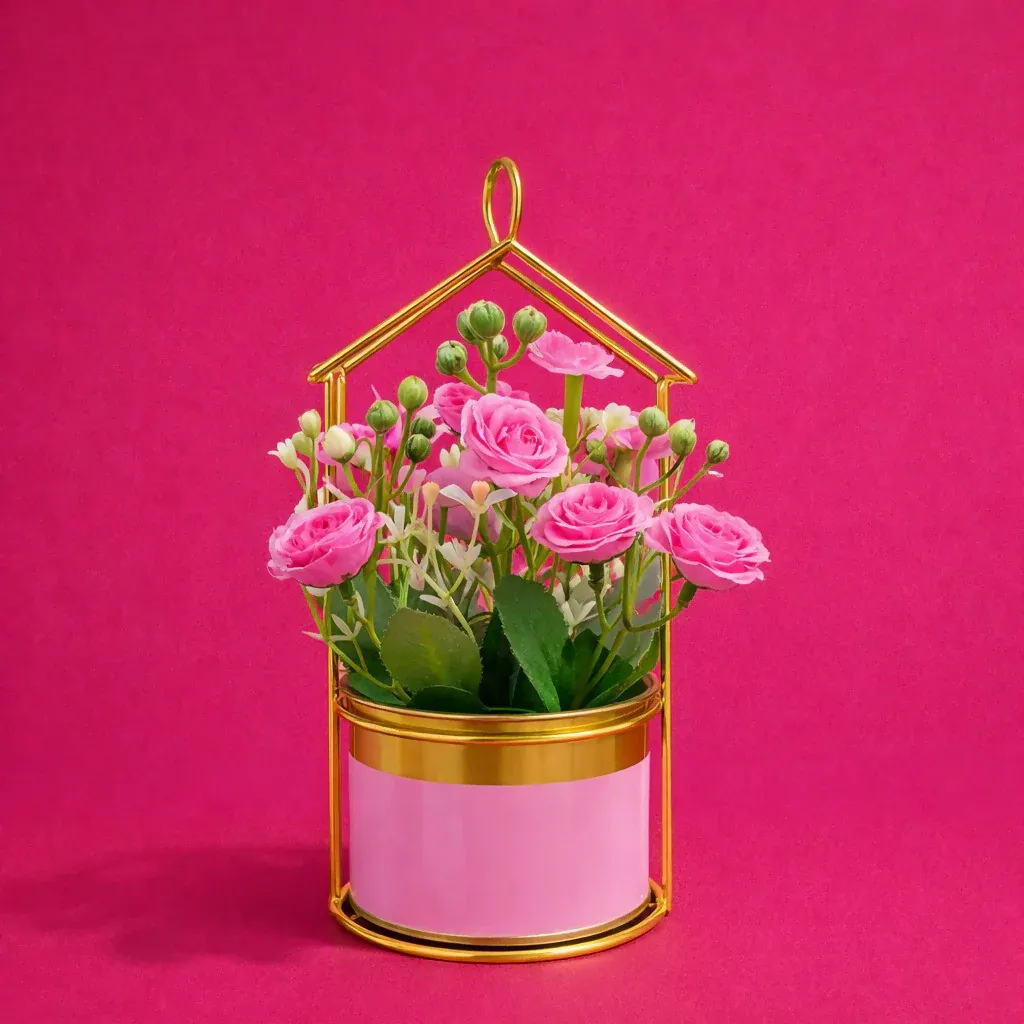 Gold House Frame Tabletop Planter with Decorative Pot(Color may vary) - Detailed Feature View 3