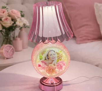 Round Photo Table Lamp with Decorative Shade for Bedroom & Gift