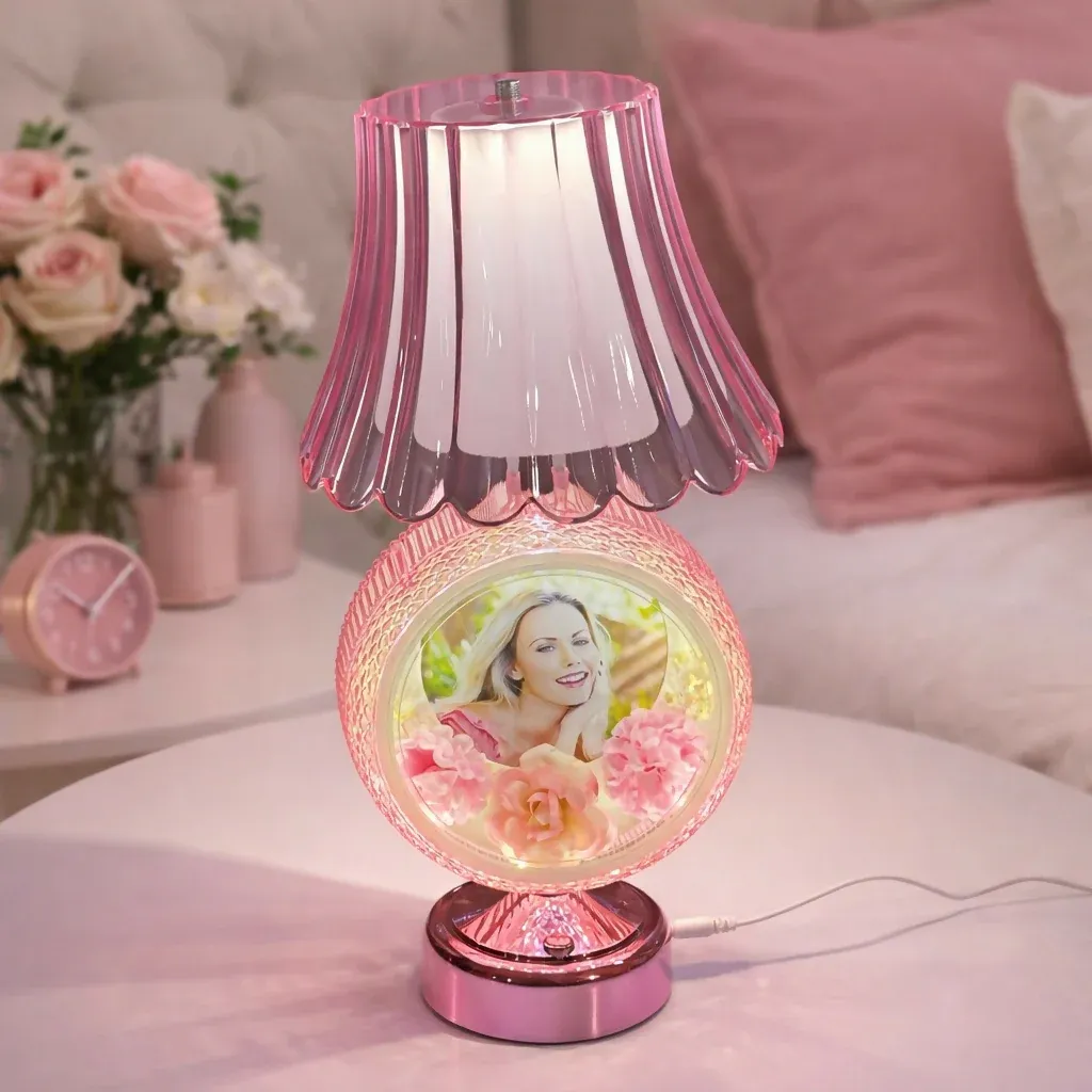 Premium Round Photo Table Lamp with Decorative Shade for Bedroom & Gift - Buy Online at Alikart