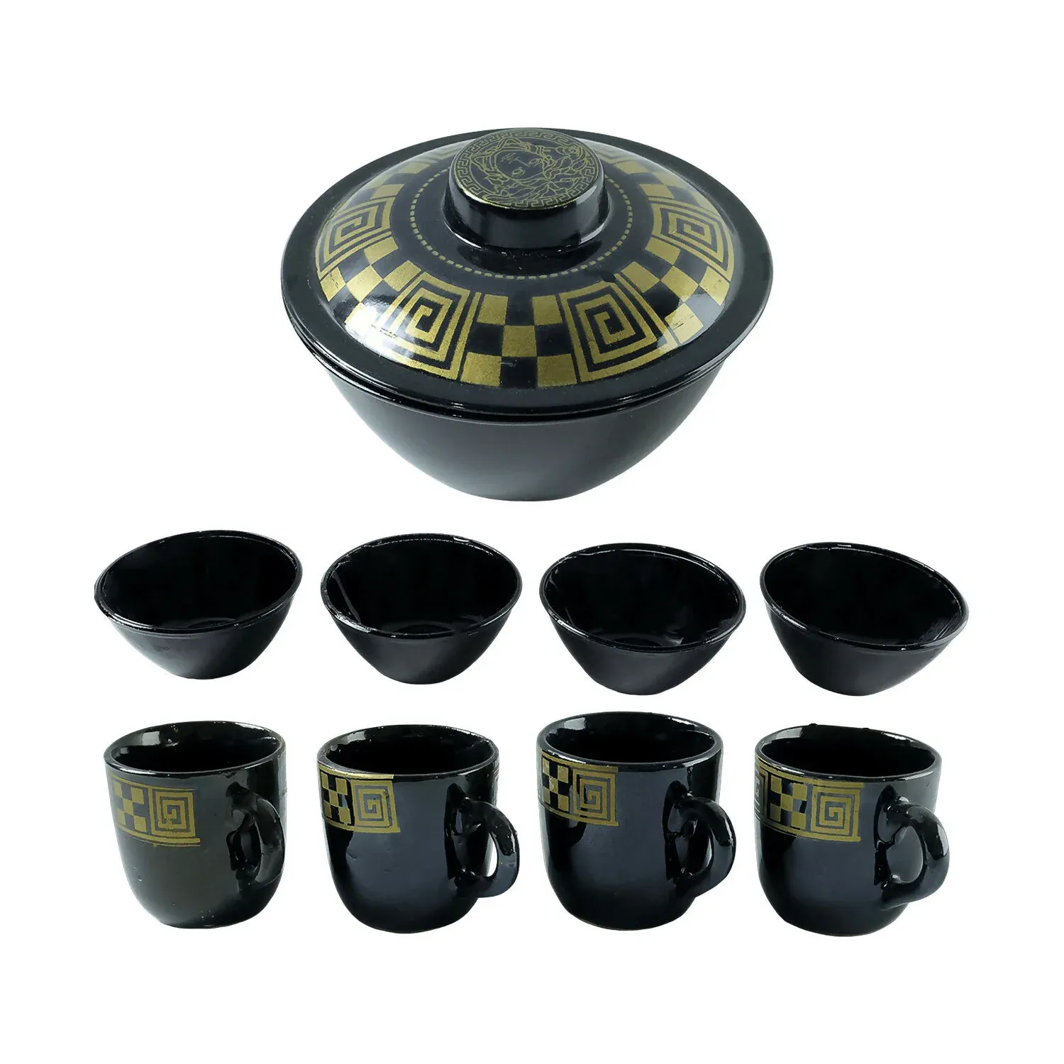 Hot Espresso Cup Set Black Gold Coffee Mug Bowl Set with Serving Pot (9 Pc) - Detailed Feature View 4