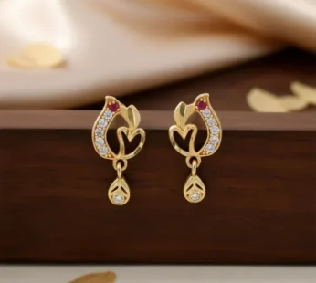 Gold Heart Drop Earrings with Ruby Stone & Crystal Accents