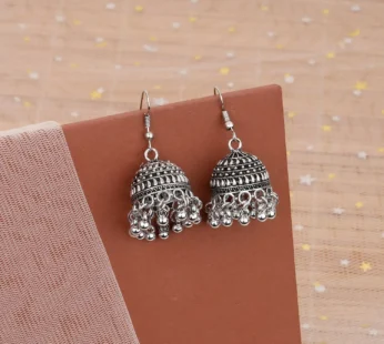 Classic Oxidised Silver Hook Jhumka Earrings with Ghungroo Danglers