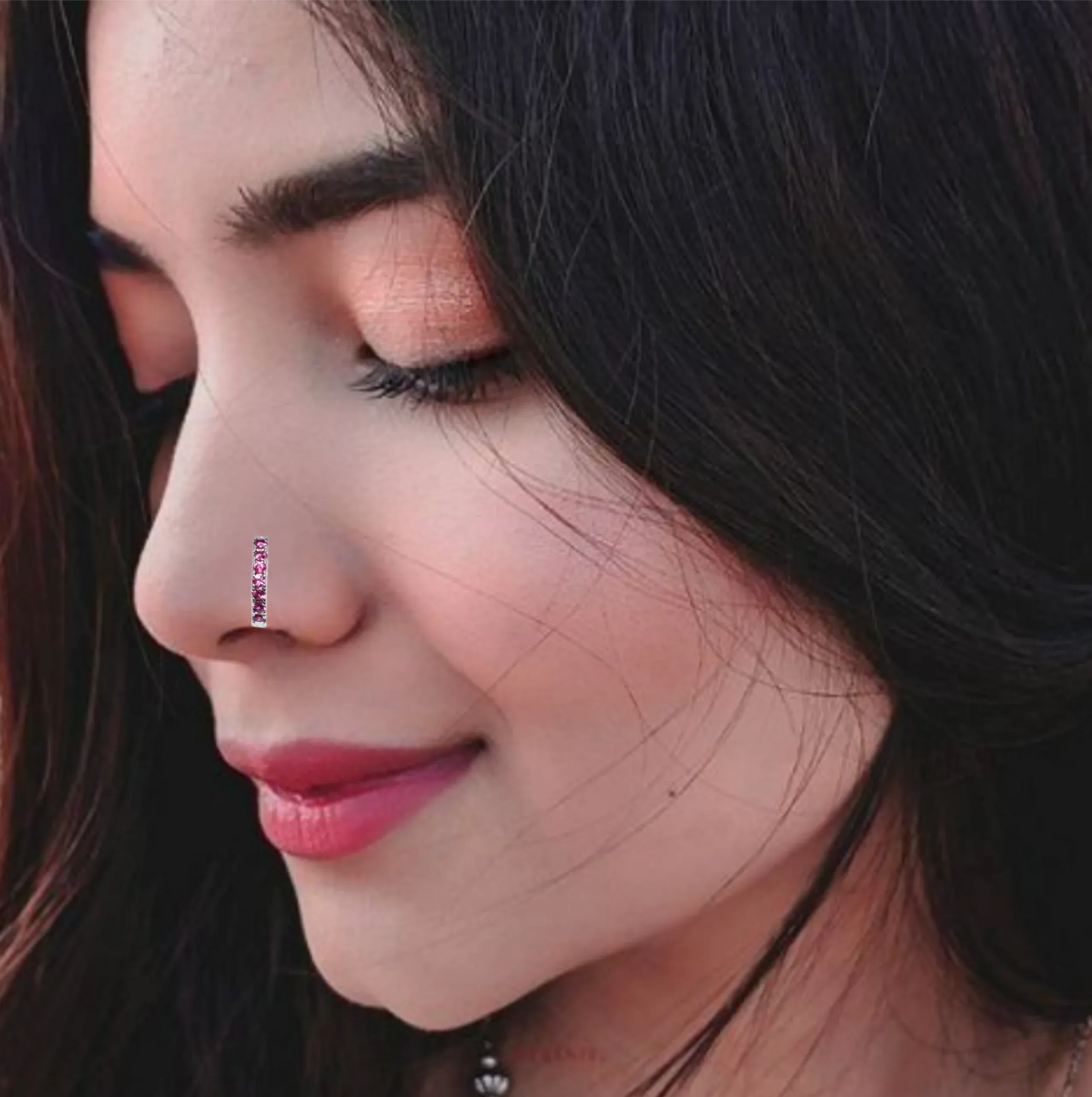 Premium Pink Ruby Stone Single Row Non-Piercing Nose Clip Combo Pack of 2 - Buy Online at Alikart