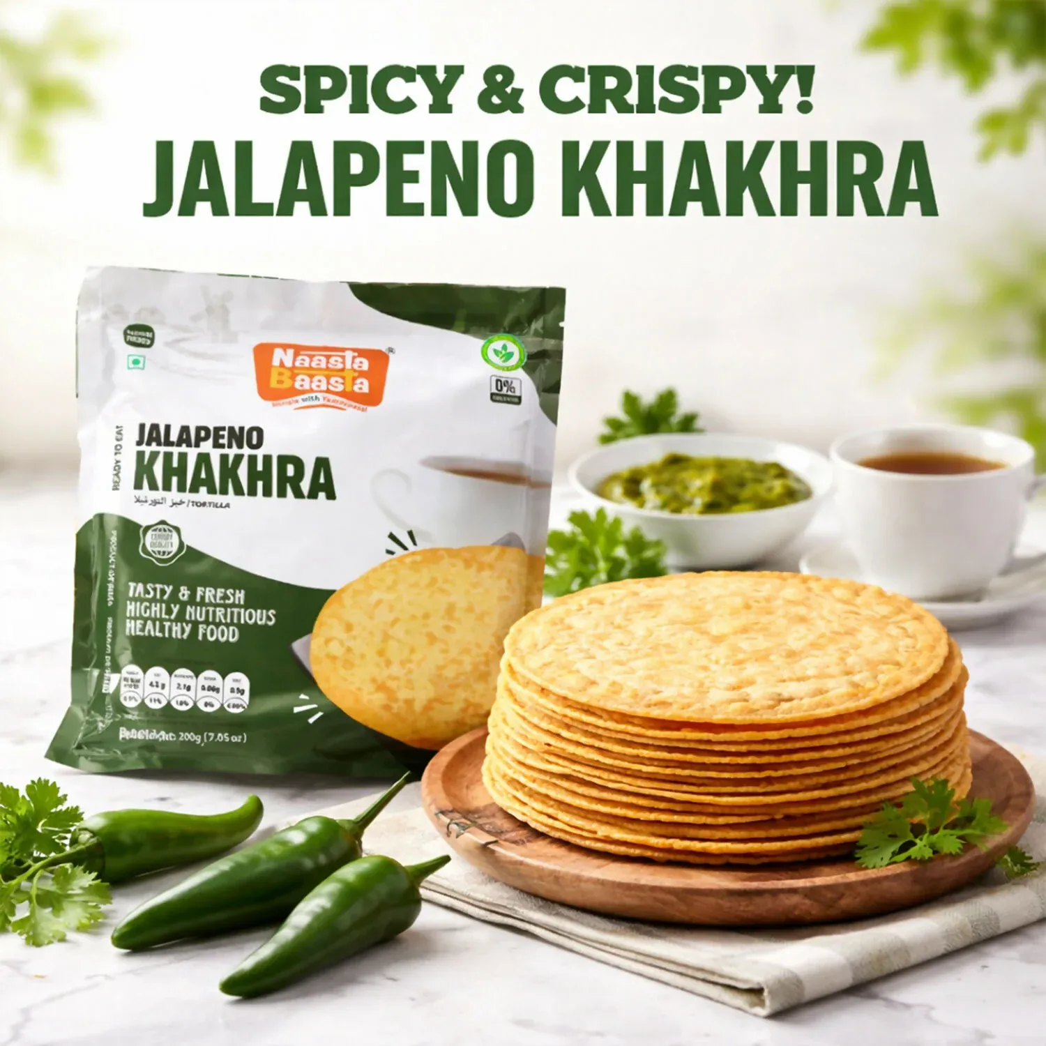 Naasta Baasta Jalapeno Khakhra Ready-to-Eat Crispy Whole Wheat Snack (200 Gm) - Detailed Feature View 2