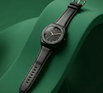 Premium Matte Black Octagonal Analog Wrist Watch with Leather Strap for Men
