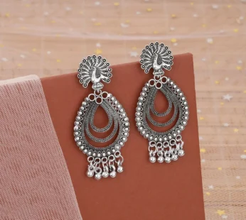 Elegant Peacock Silver Finish Jhumka Earrings for Festive Wear