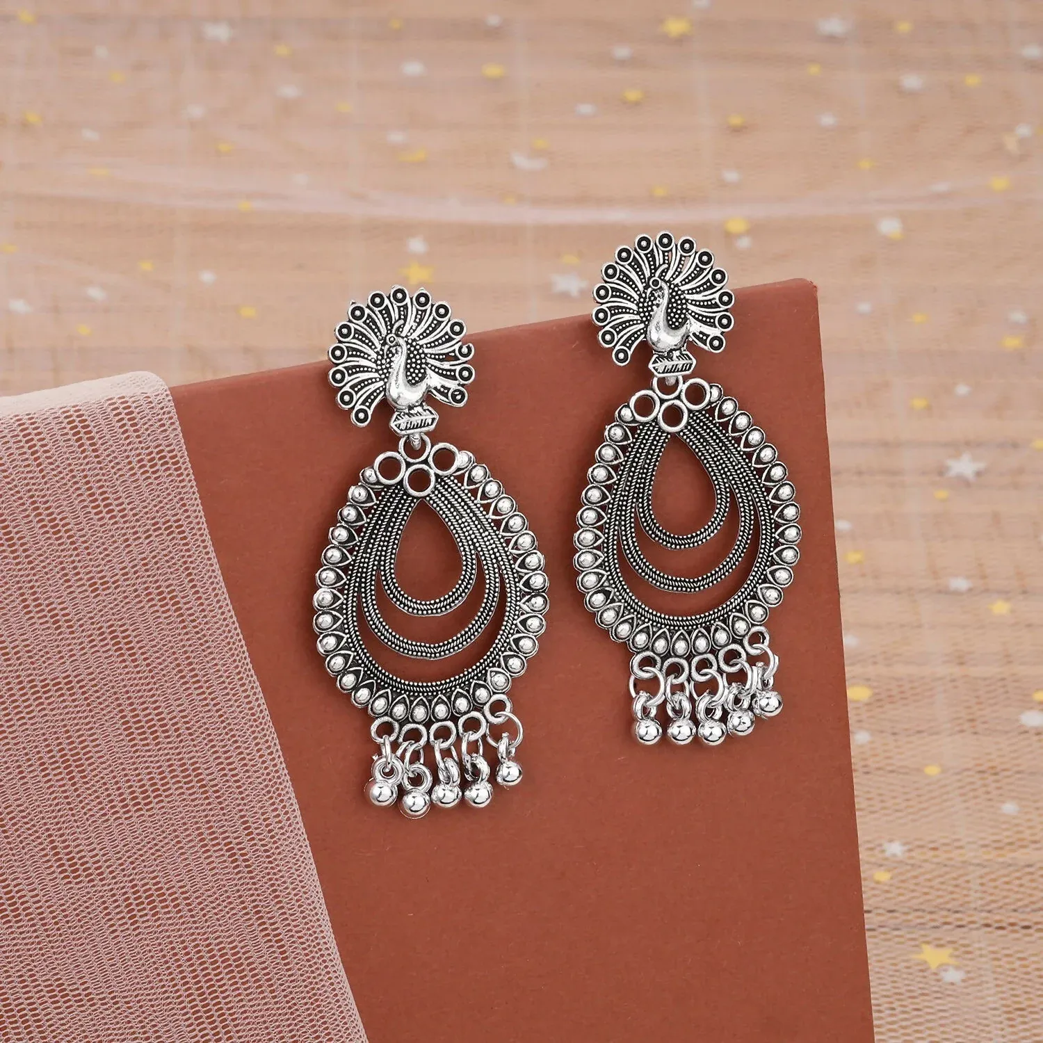 Premium Elegant Peacock Silver Finish Jhumka Earrings for Festive Wear - Buy Online at Alikart