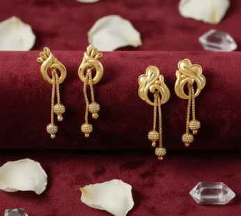 Elegant Gold Dangle Earrings Combo Set with Floral and Heart Inspired Studs (2 Pair)