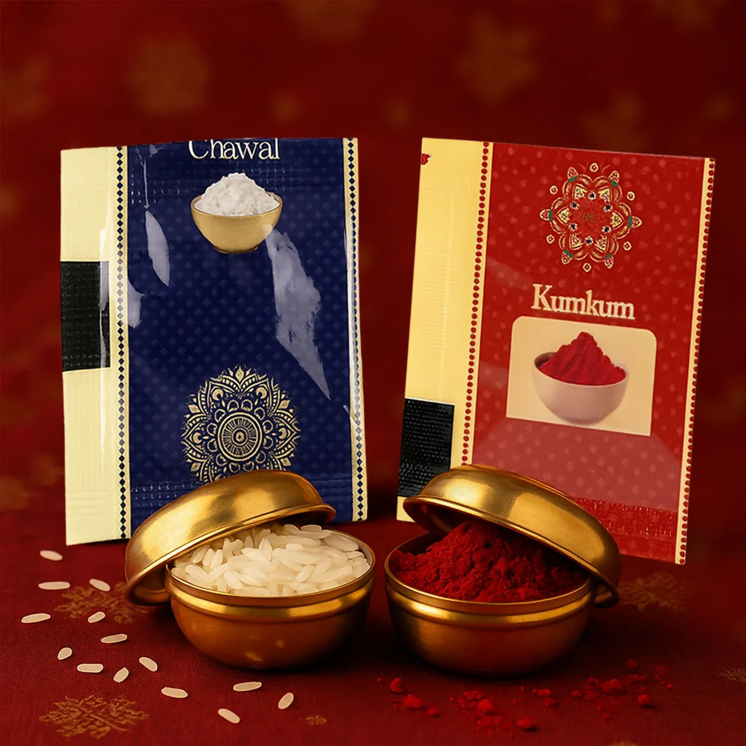 Festive 10-Pack Kumkum & Chawal Sachets for Rakhi & Pooja - Detailed Feature View 1