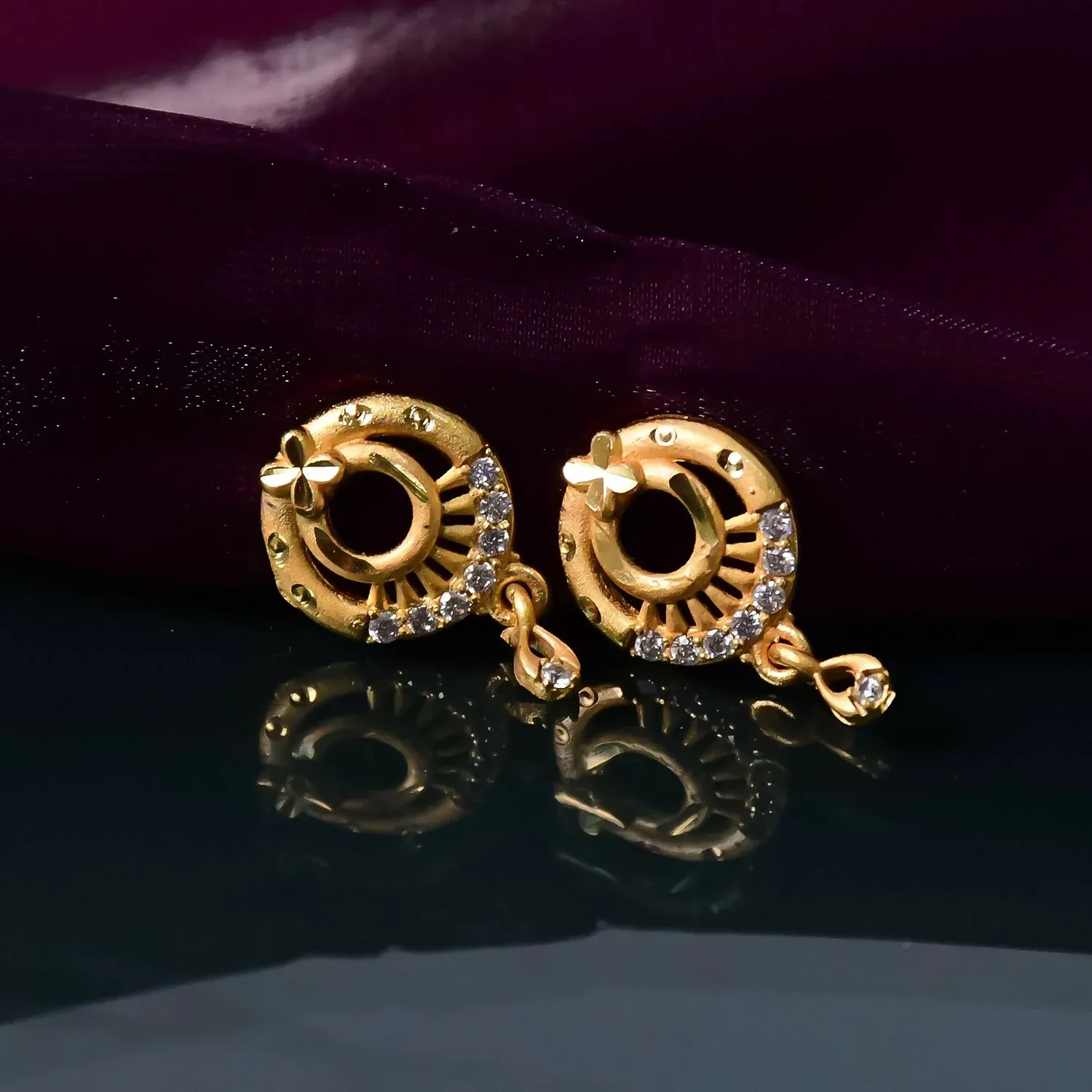 Elegant Circular Drop Earrings with Crystal Accents – Classic Party Wear - Detailed Feature View 2