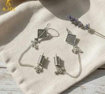 Oxidised Silver Kite Design Earrings with Chain & Ghungroo