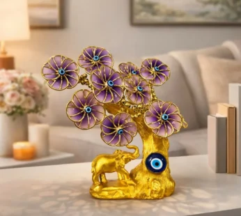 Golden Decorative Tree Showpiece with Elephant Figurine for Home Décor