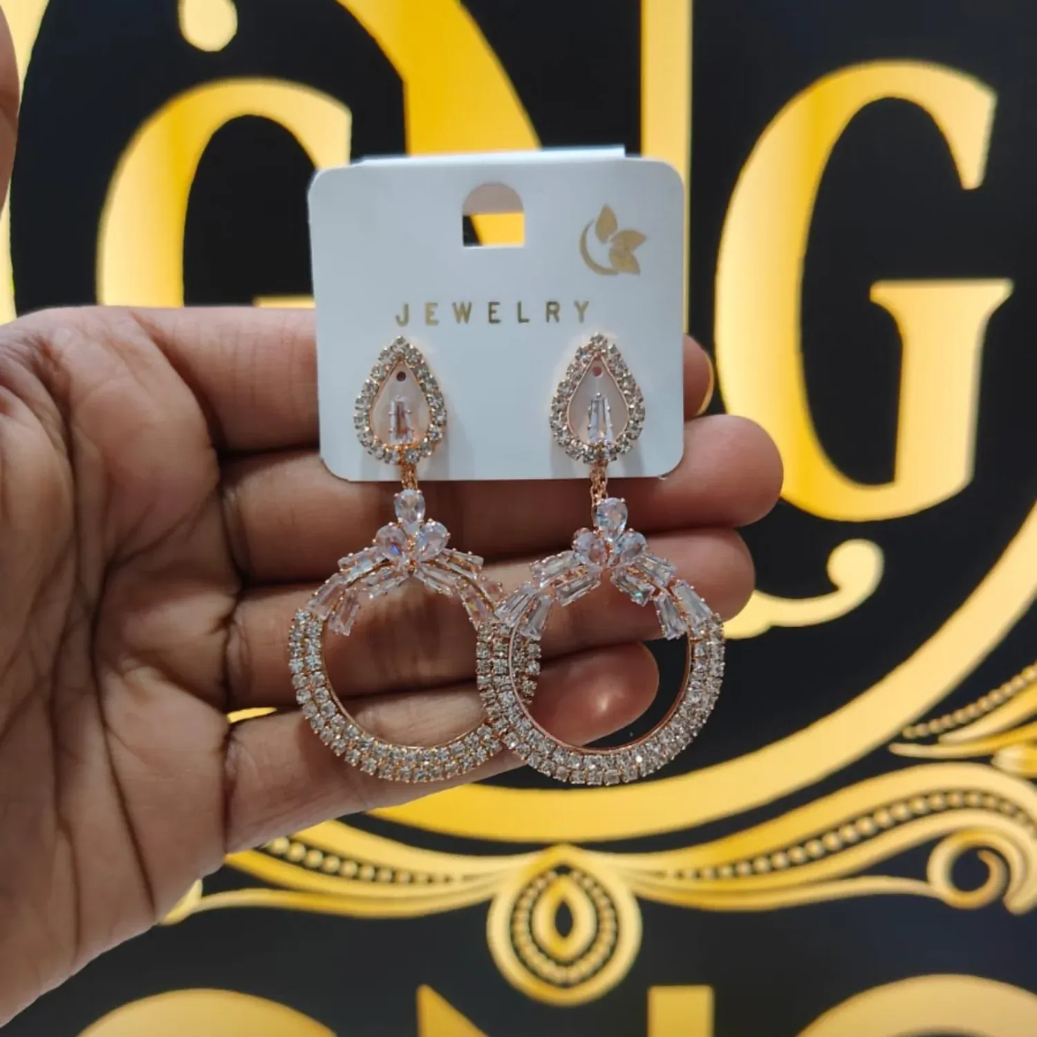 Exquisite Rose Gold Tone Chandbali Statement Earrings - Detailed Feature View 3