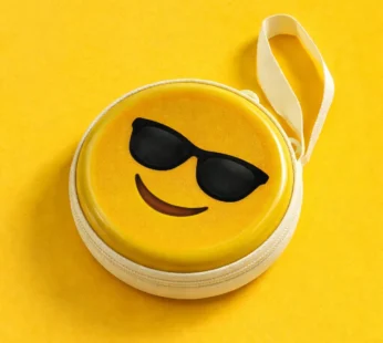 Emoji Print Round Coin Pouch with Zipper & Wrist Strap