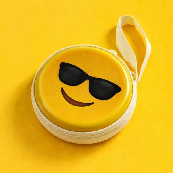 Emoji Print Round Coin Pouch with Zipper & Wrist Strap