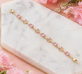 Gold-Plated Tulip Vine Bracelet with Lava Stone Crystals for Women