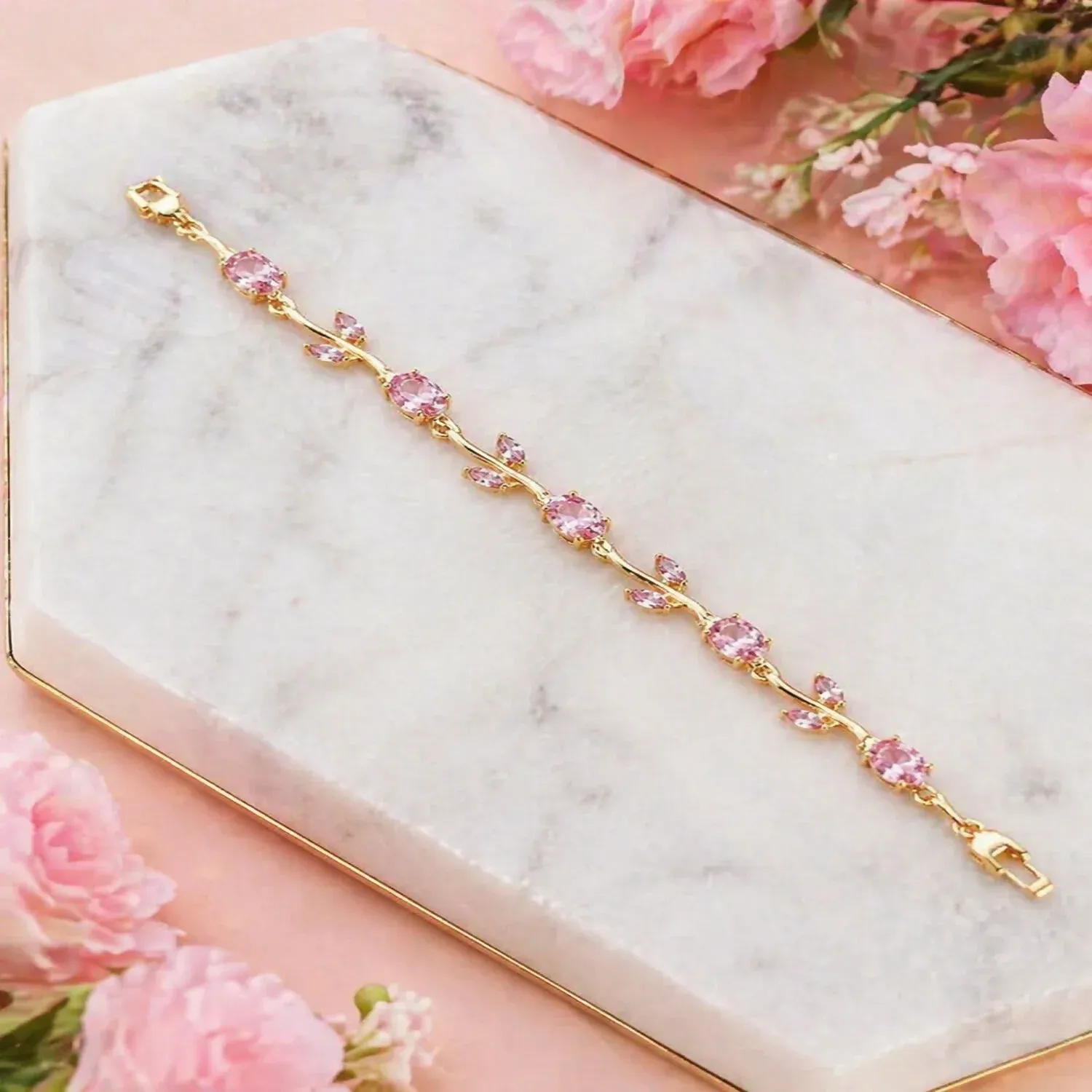Premium Gold-Plated Tulip Vine Bracelet with Lava Stone Crystals for Women - Buy Online at Alikart