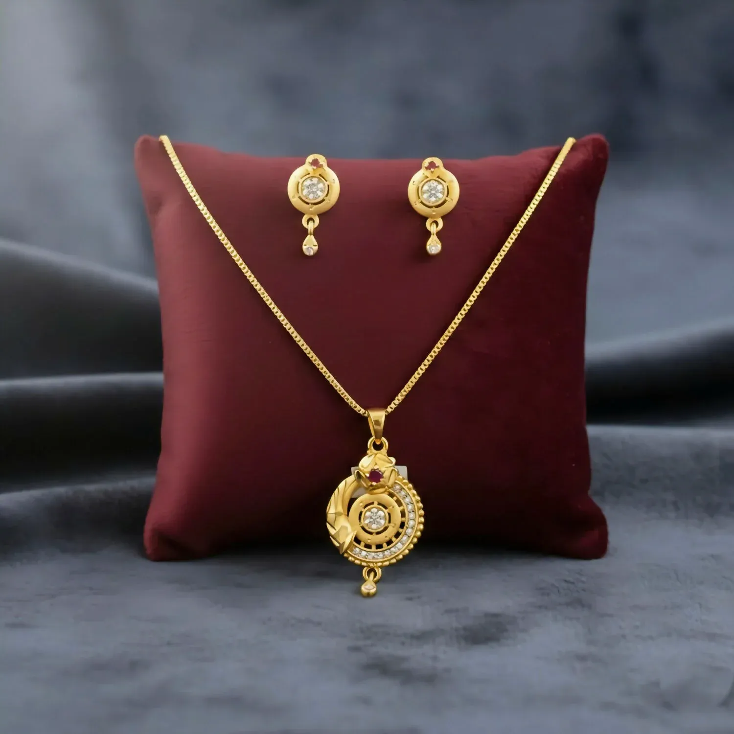 Premium Gold-Plated Circular Pendant Necklace with Matching Drop Earrings set - Buy Online at Alikart