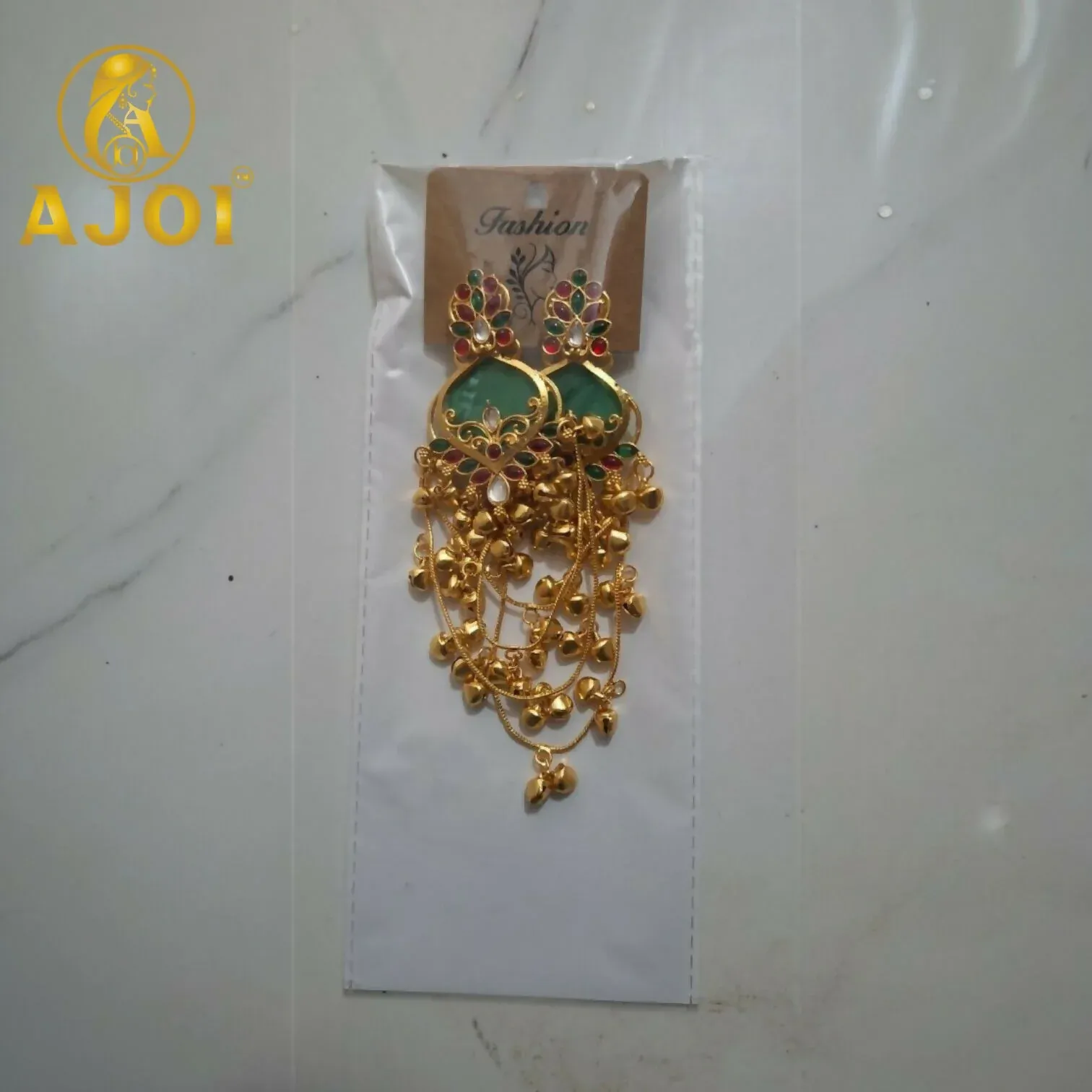 Royal Green Ruby Chandbali Earrings for Bridal & Festive Wear - Detailed Feature View 3