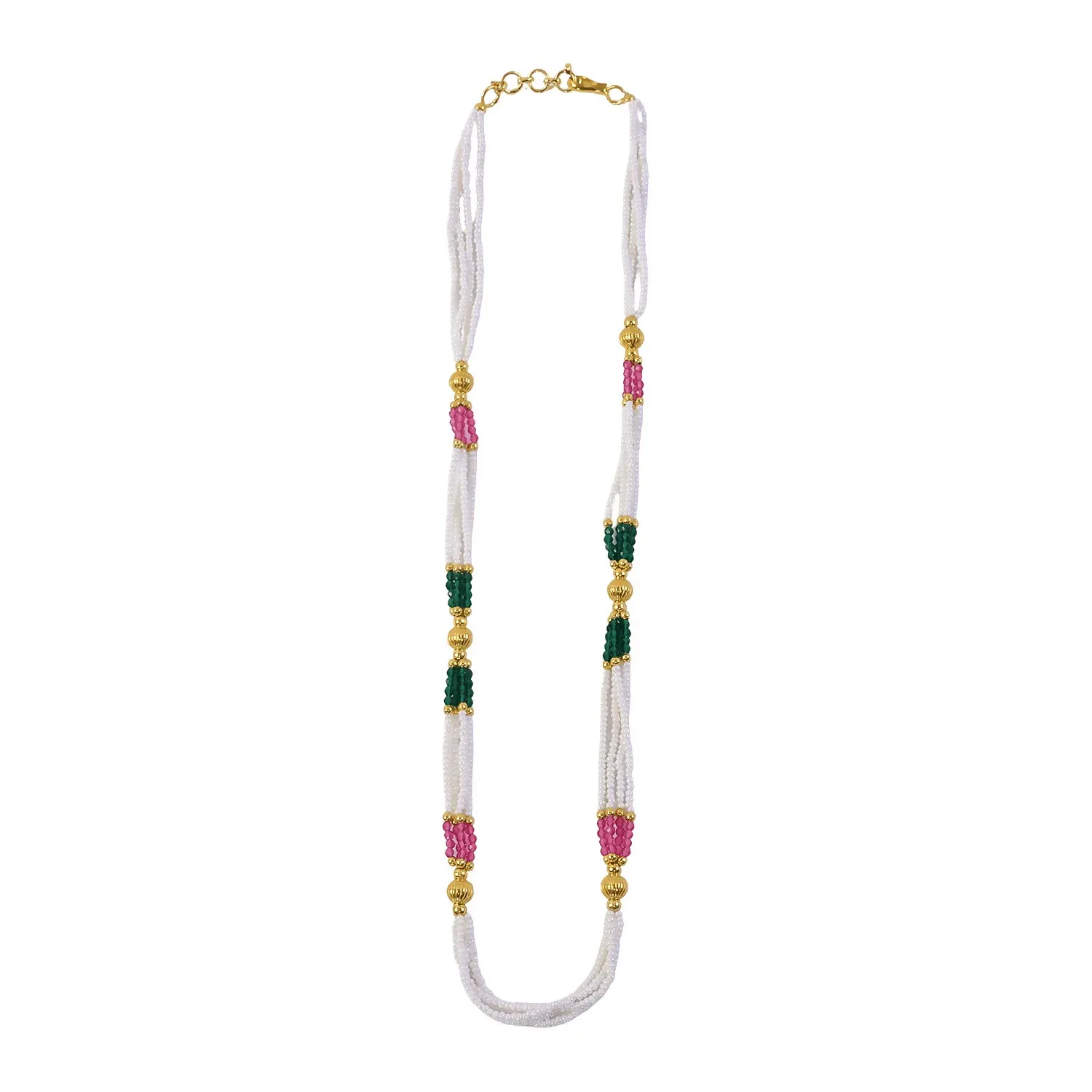 Elegant Multi-Color Beaded Traditional Mala Necklace with Gold Accents - Detailed Feature View 4