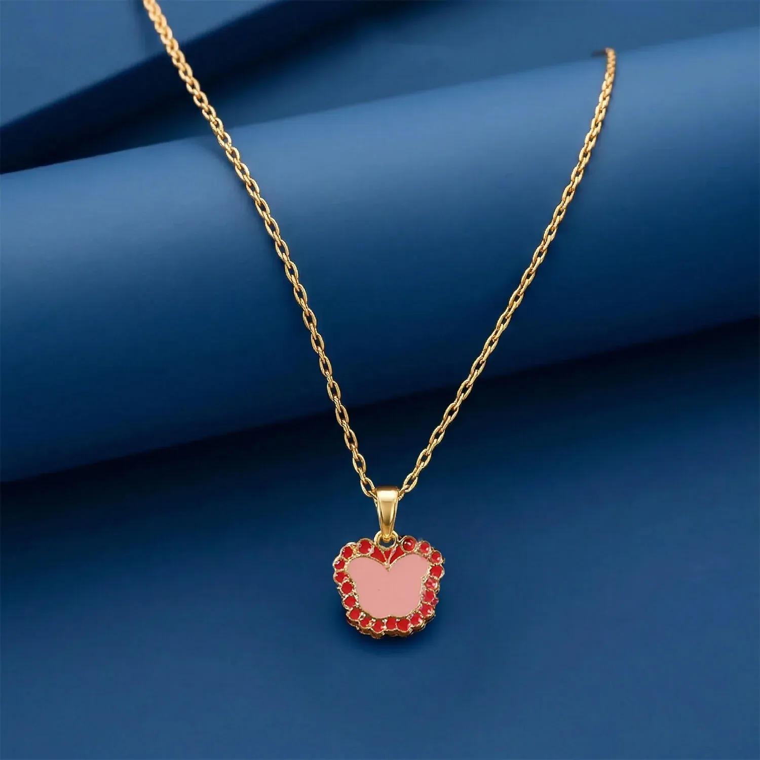 Cute Butterfly-Shaped Gold Pendant Necklace with Color Stones - Detailed Feature View 1