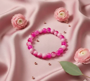 Dual-Tone Pink & White Beaded Stretch Bracelet for Women