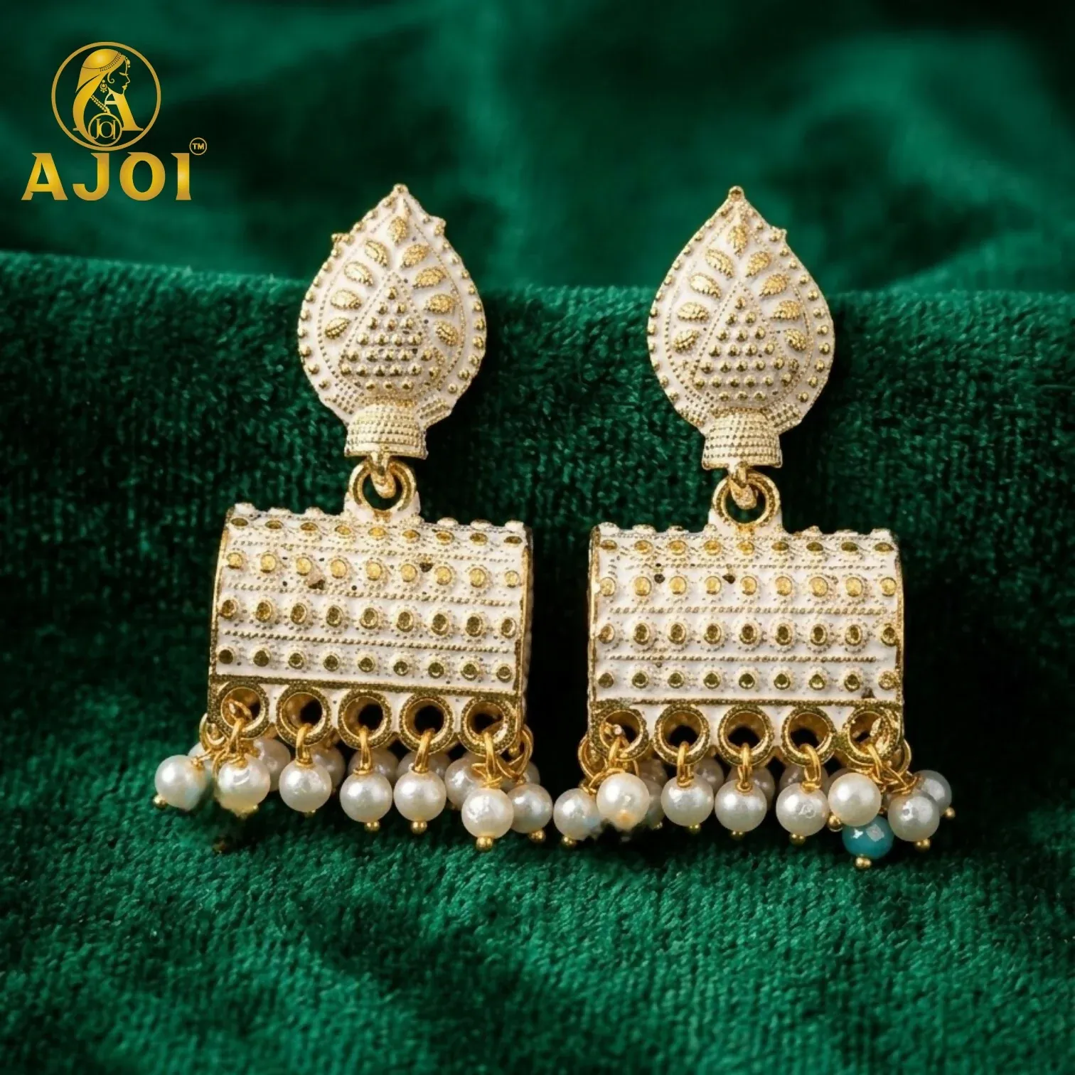 Premium Elegant Gold Plated Pearl Drop Ethnic Earrings with White Design - Buy Online at Alikart