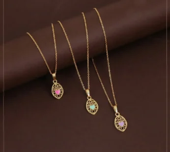 Elegant Heart Leaf Gold Pendant Necklaces with Enamel Detail