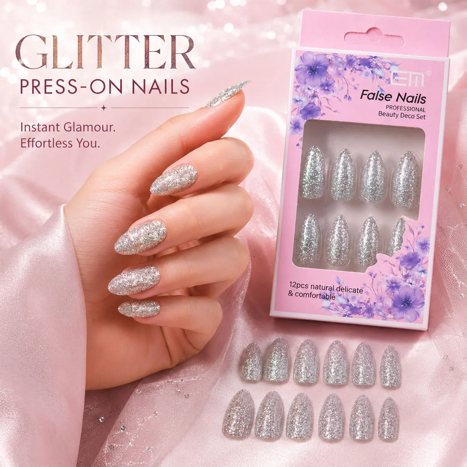 Premium Glitter Press-On False Nails – Reusable Glossy Mix Designs - Buy Online at Alikart