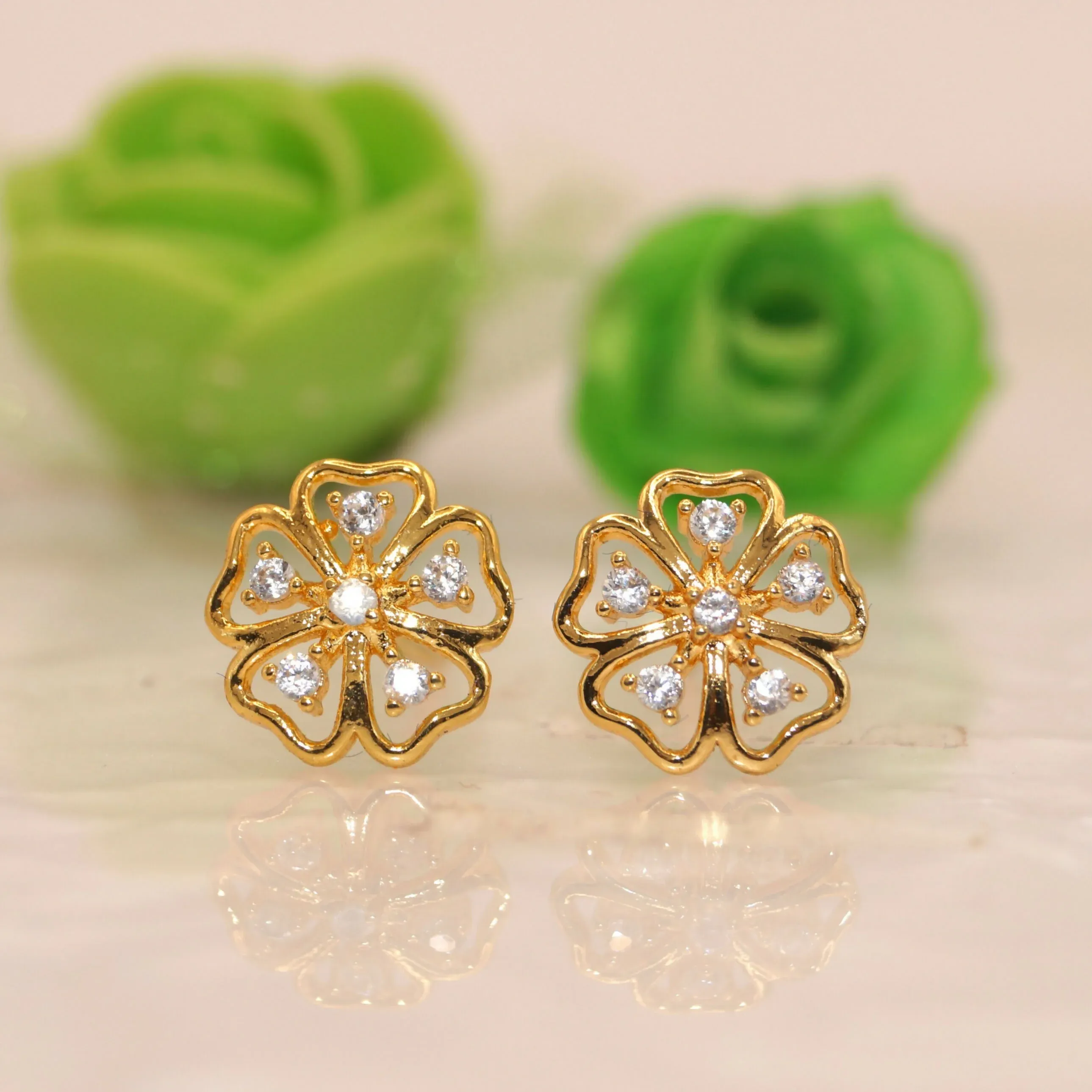 Premium Gold-Plated AD Flower Stud Earrings for women & girls - Buy Online at Alikart