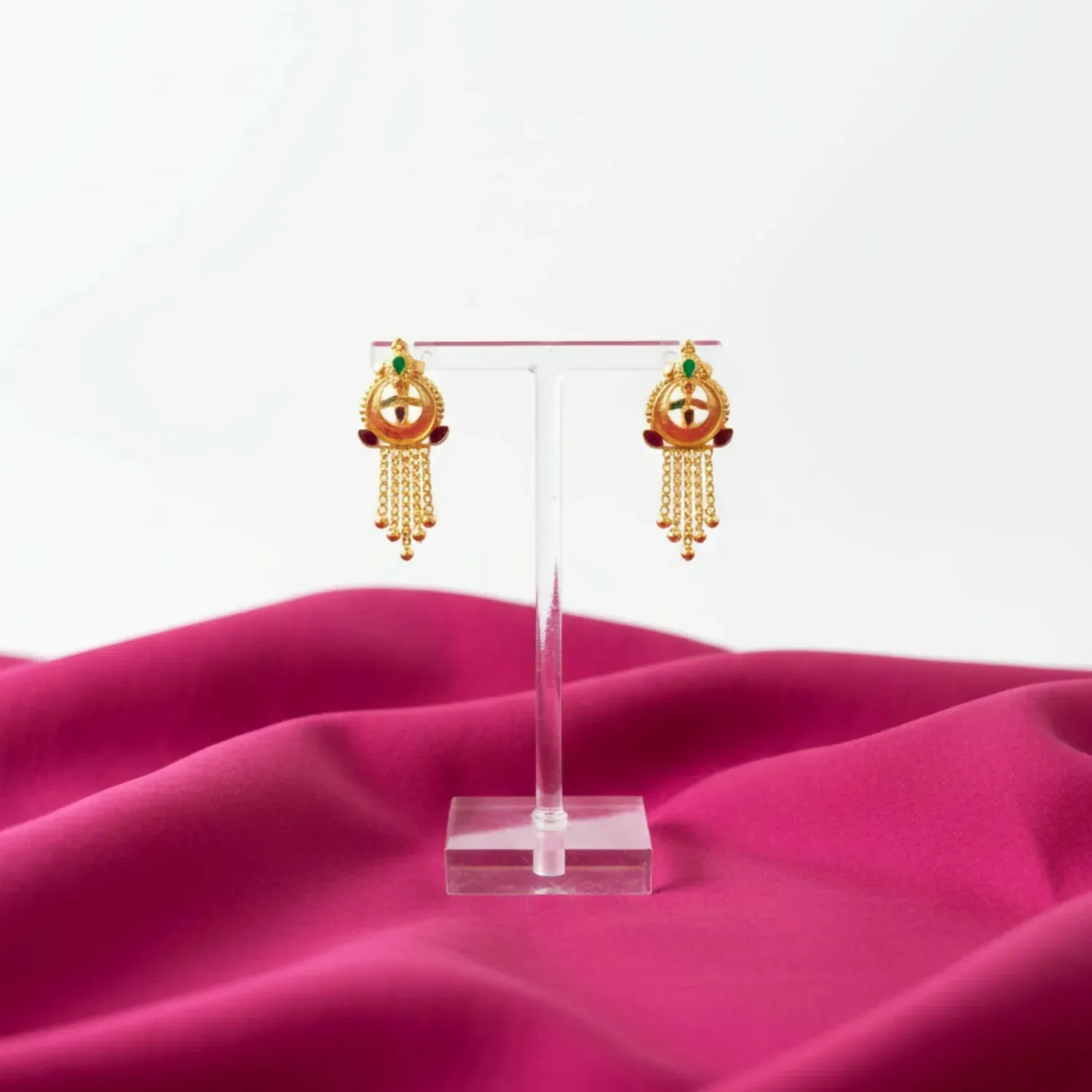 Nice 5 Line Golden Earrings for Women & Girls – Traditional Fancy Jewellery Gift - Detailed Feature View 2