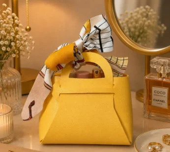 Mini Yellow Handbag Organizer with Printed Bow for Women