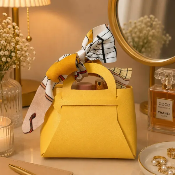 Mini Yellow Handbag Organizer with Printed Bow for Women