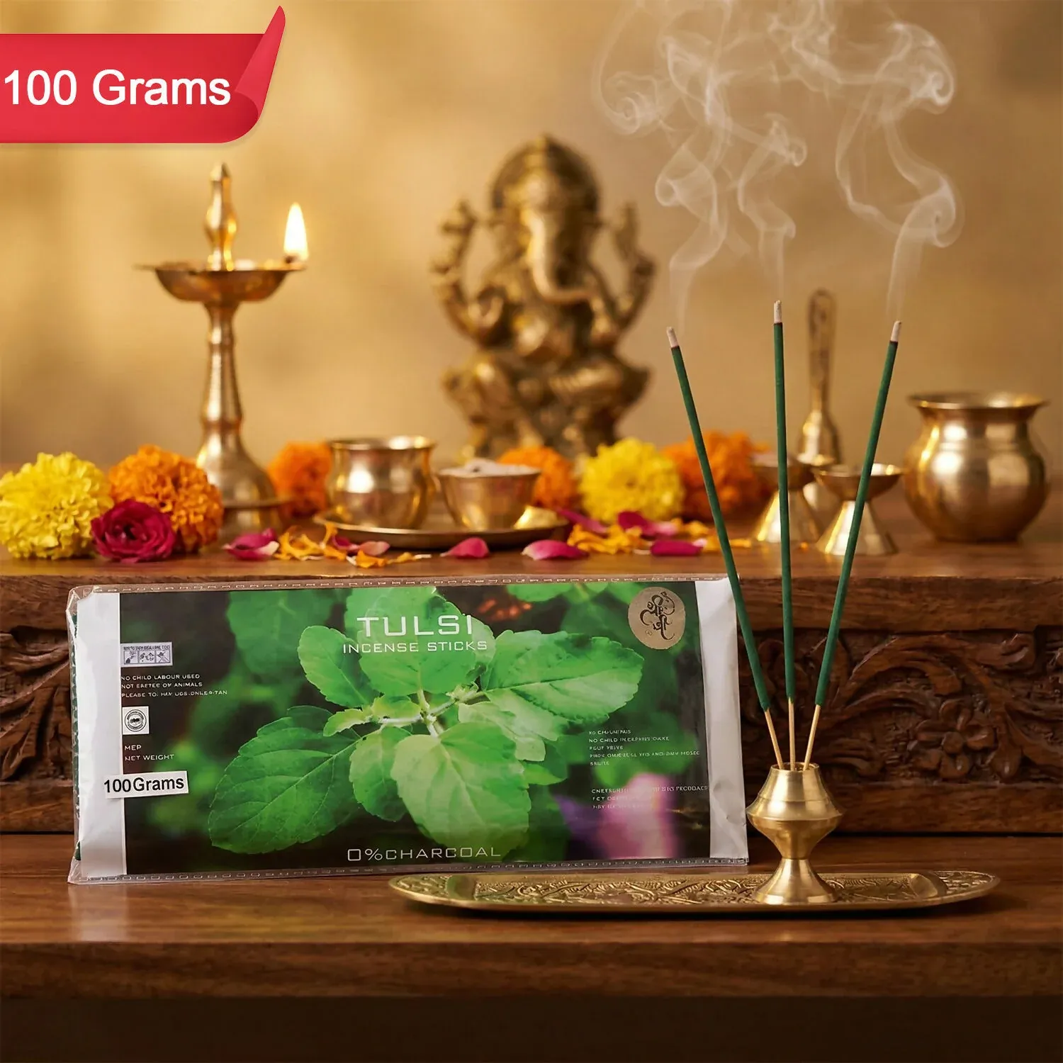 Tulsi Incense Sticks for Prayer & Meditation – Natural Home Aromatherapy - Detailed Feature View 2