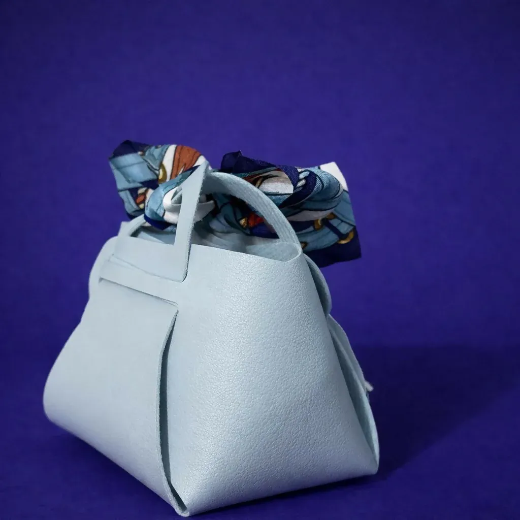 Mini Sky Blue Handbag Organizer with Printed Bow Scarf - Detailed Feature View 3
